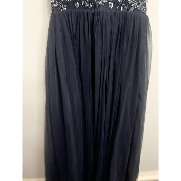 $495 AIDAN MATTOX Navy Embellished Beaded Tulle Formal Dress Gown Size 6 M3020 - Picture 13 of 15